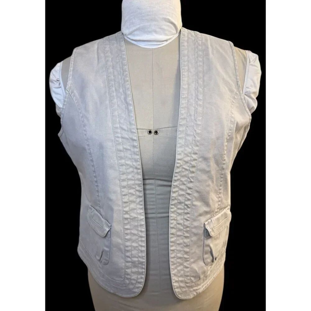 Chico’s Caribbean Canvas Corta Lined Vest Khaki Size 8/10 (Chico’s Sz. 1) - Picture 2 of 8